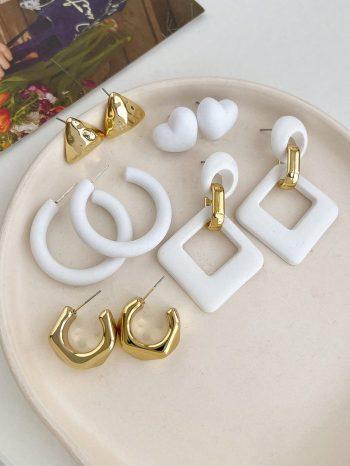 5pcs/Set Fashion Minimalist Heart Shaped Hollow Dangle Earrings Set Valentines,Mom,Mother,Mother&apos;s Day,Gift