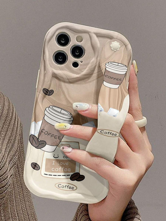 1pc Fashionable Wristlet Strap Smiling Face Thick & Shockproof Protective Phone Case With Stand, Compatible With IPhone & Compatible With Samsung Devices