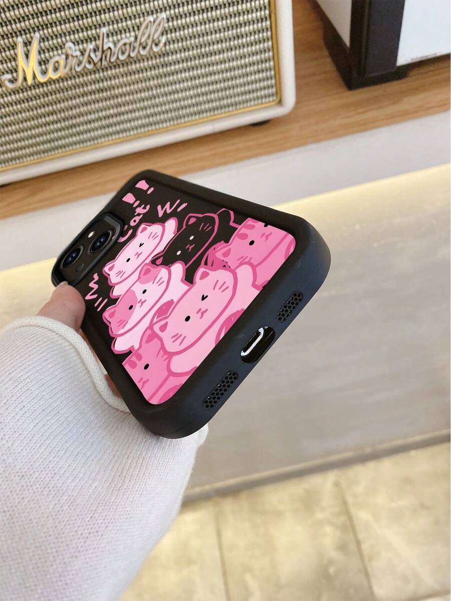 1pc Premium Cartoon Pink Kitty Pattern Sand Grain Thick Anti-Fall Phone Case Compatible With Apple/Redmi/Infinix/Vivo