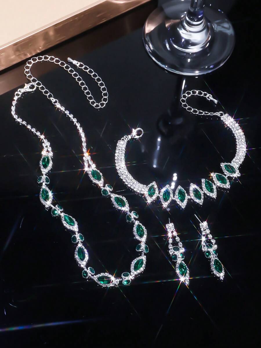 1 Set Of Bridal Women's Necklace Jewelry Set, Including Earrings, Necklaces And Bracelets - Suitable For Women's Daily Wear, Weddings, Parties, Etc.