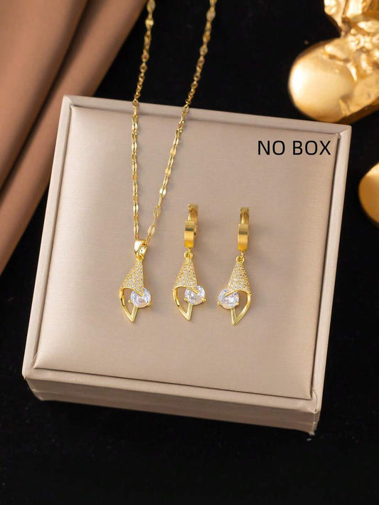3pcs/Set Stainless Steel Geometric Shape Necklace And Earrings Jewelry Set, Creative Design, Minimalist Yet Elegant, Suitable For Gifts, Daily Wear, Street Style, Party And Festivals (Gift Packaging Only For Photo Shooting)