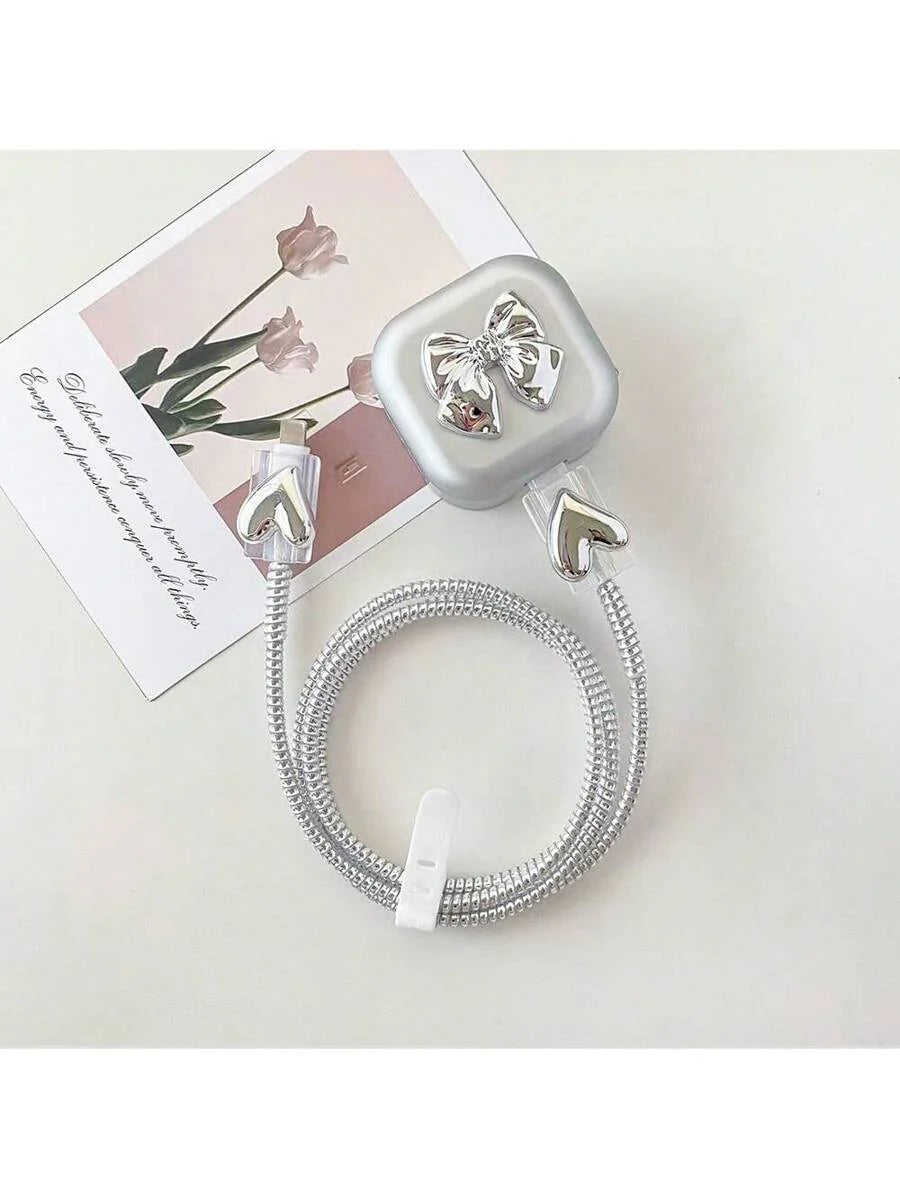 5pcs/Set Heart/Bowknot/Snake Design Cable Protector Case Compatible With IPhone, Fits 20W UK Charger, Anti-Breakage