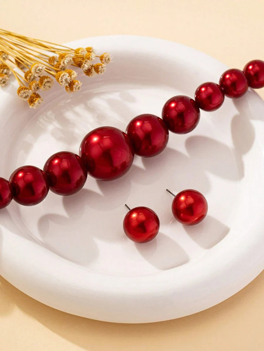 Luxurious & Elegant Artificial/Faux Pearl Earrings And Necklace Jewelry Set, Suitable For Daily & Formal Wear And Gifting