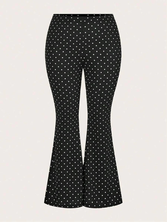 SHEIN LUNE Plus Size All-Over Print Flare Leg Slimming Casual Pants, Everyday Casual Wear