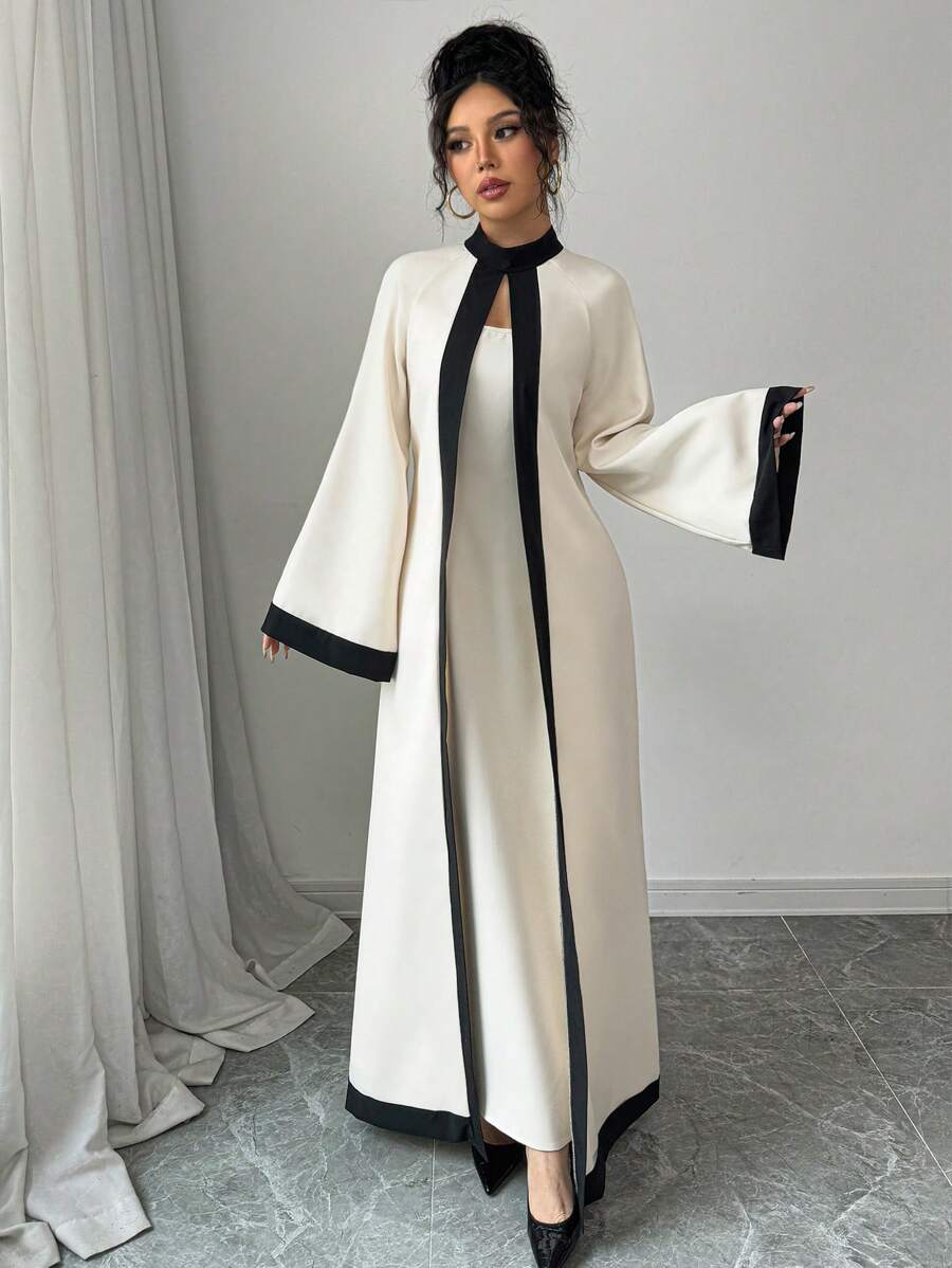 Elenzga Women's Solid Color Contrast Collar Long Sleeve Slim Fit Dress