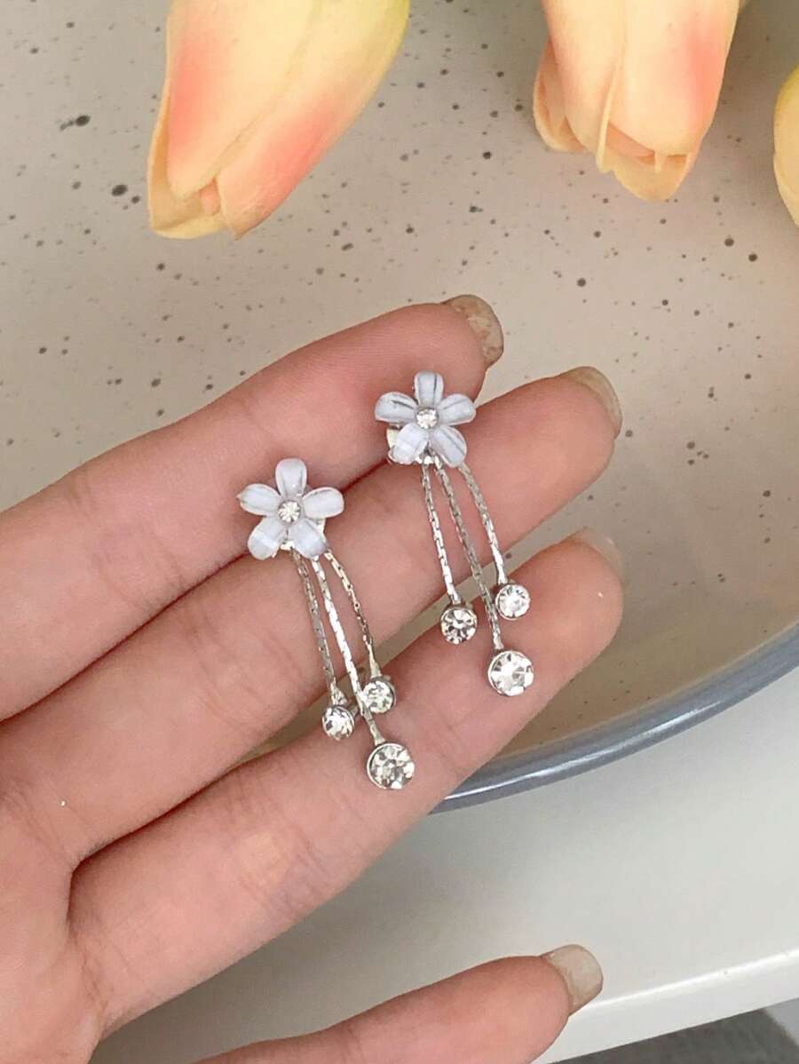1 Pair Fashionable Bow Pearl Tassel Long Dangle Earrings, Sweet And Elegant For Women