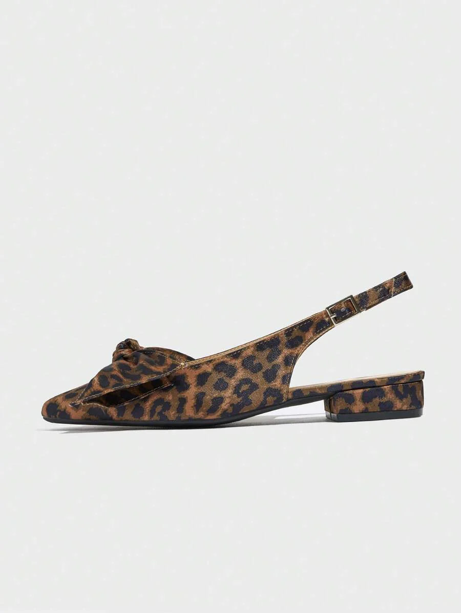 Women's Leopard Print Closed Toe Sandals, Cute Bow Detail, Chunky Heel, Comfortable Back Strap, Versatile For Work, Casual, Party, High Heel Shoes Summer