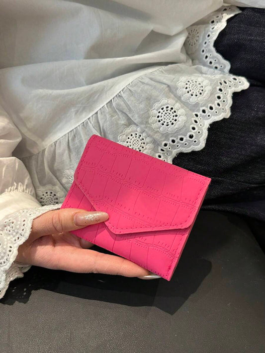 Hot Pink etallic Crocodile Embossed Pocket Wallet Small Bi-Fold Slim Women Wallet PU Leather ID Card Minimalist Fashion Modern Business Anniversary On Valentine Day For Birthday GiftFemale Lady Girls Women Gift Gift Bag Present Gifts For Teachers Hot Pink