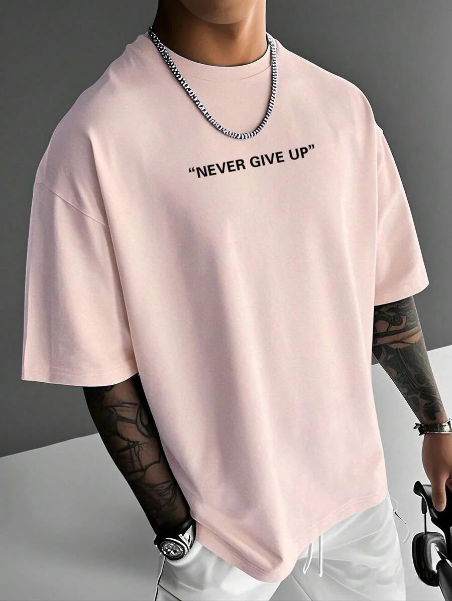 Men's Motto Print Round Neck Short Sleeve Casual Versatile T-Shirt