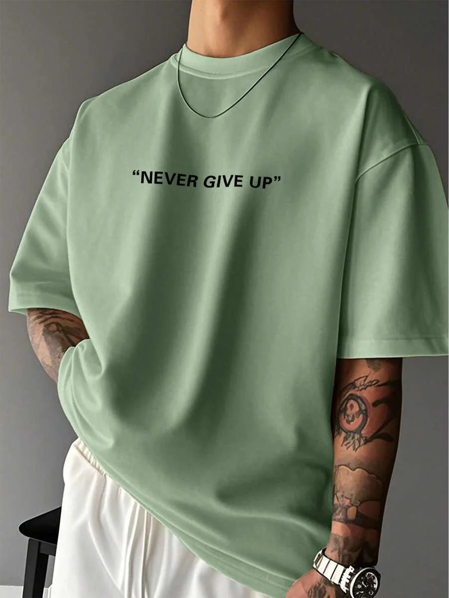Men's Motto Print Round Neck Short Sleeve Casual Versatile T-Shirt