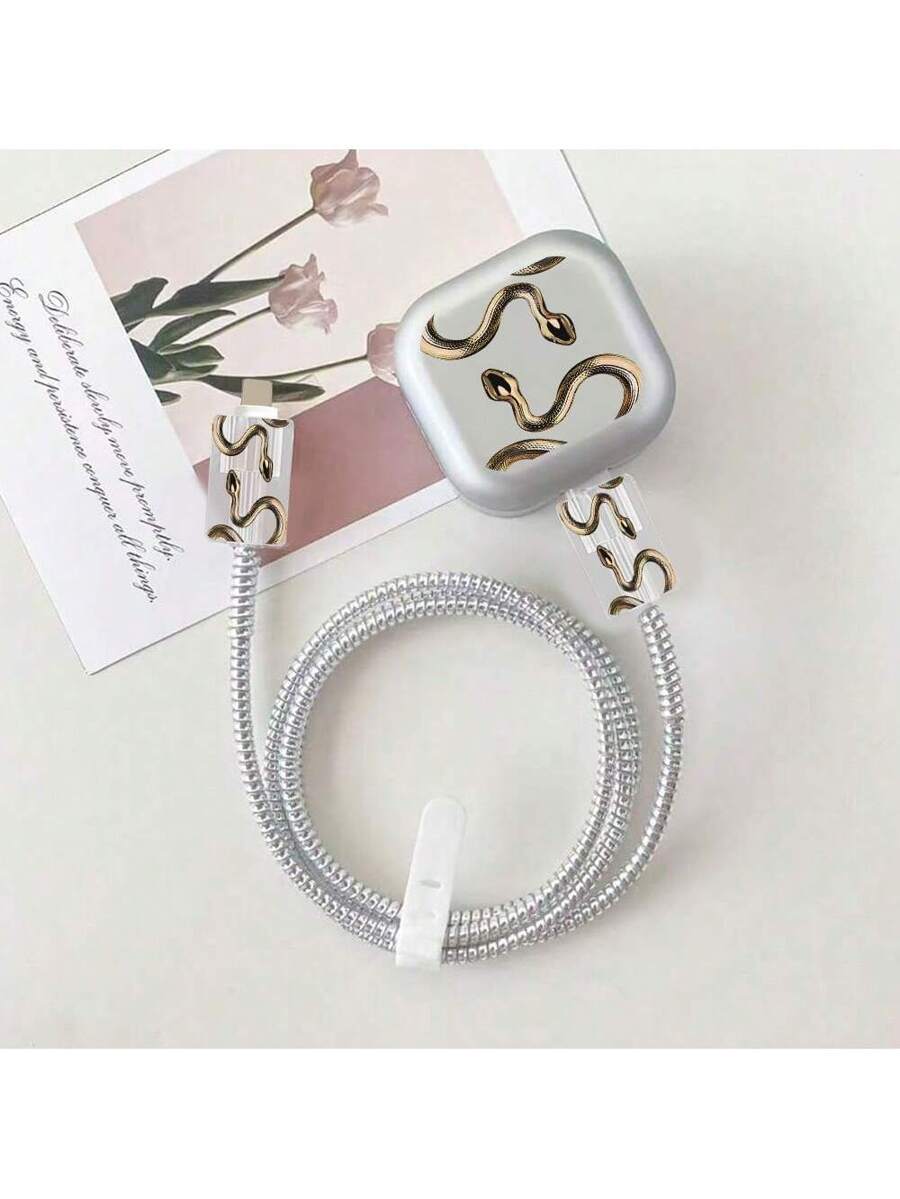 5pcs/Set Heart/Bowknot/Snake Design Cable Protector Case Compatible With IPhone, Fits 20W UK Charger, Anti-Breakage