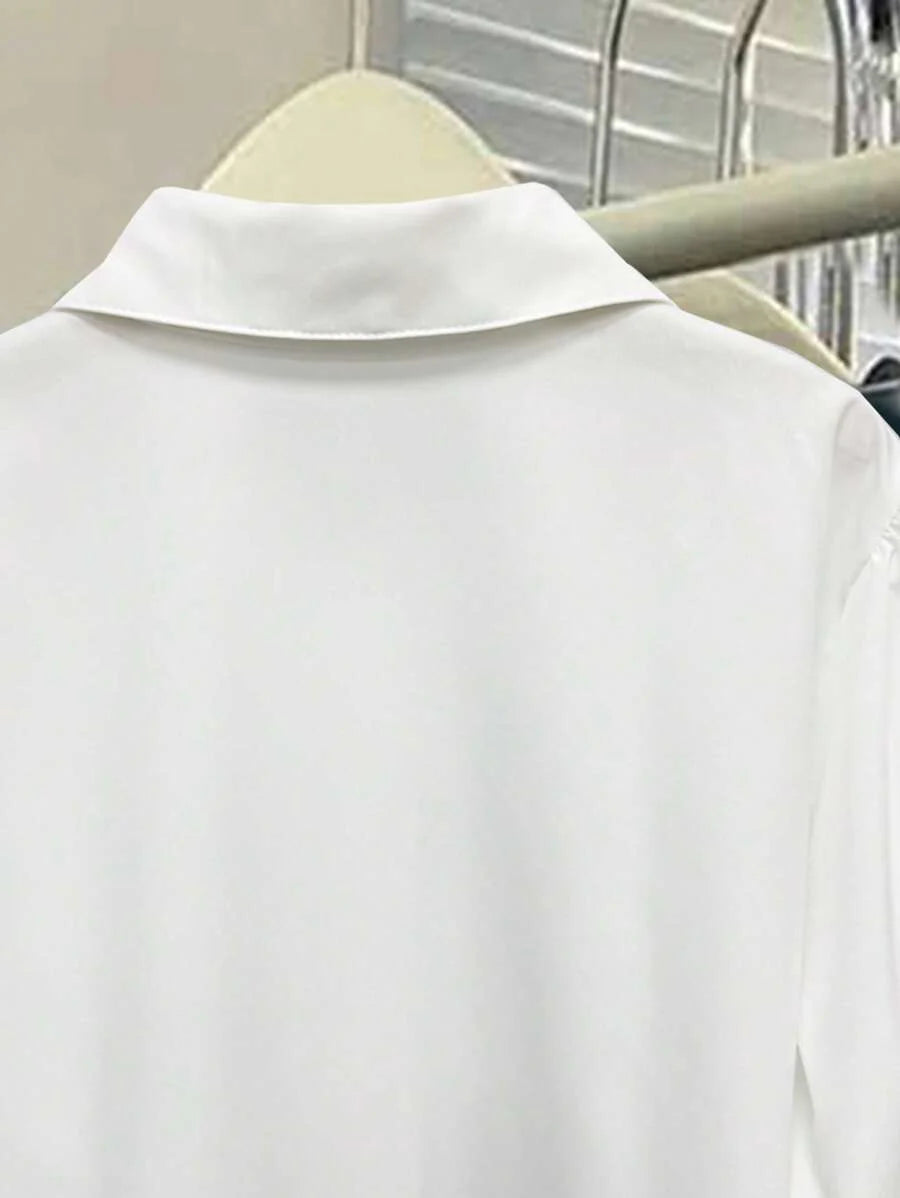 SHEIN LUNE Standard Size Women Plus Size Plain White Crinkle Casual Shirt