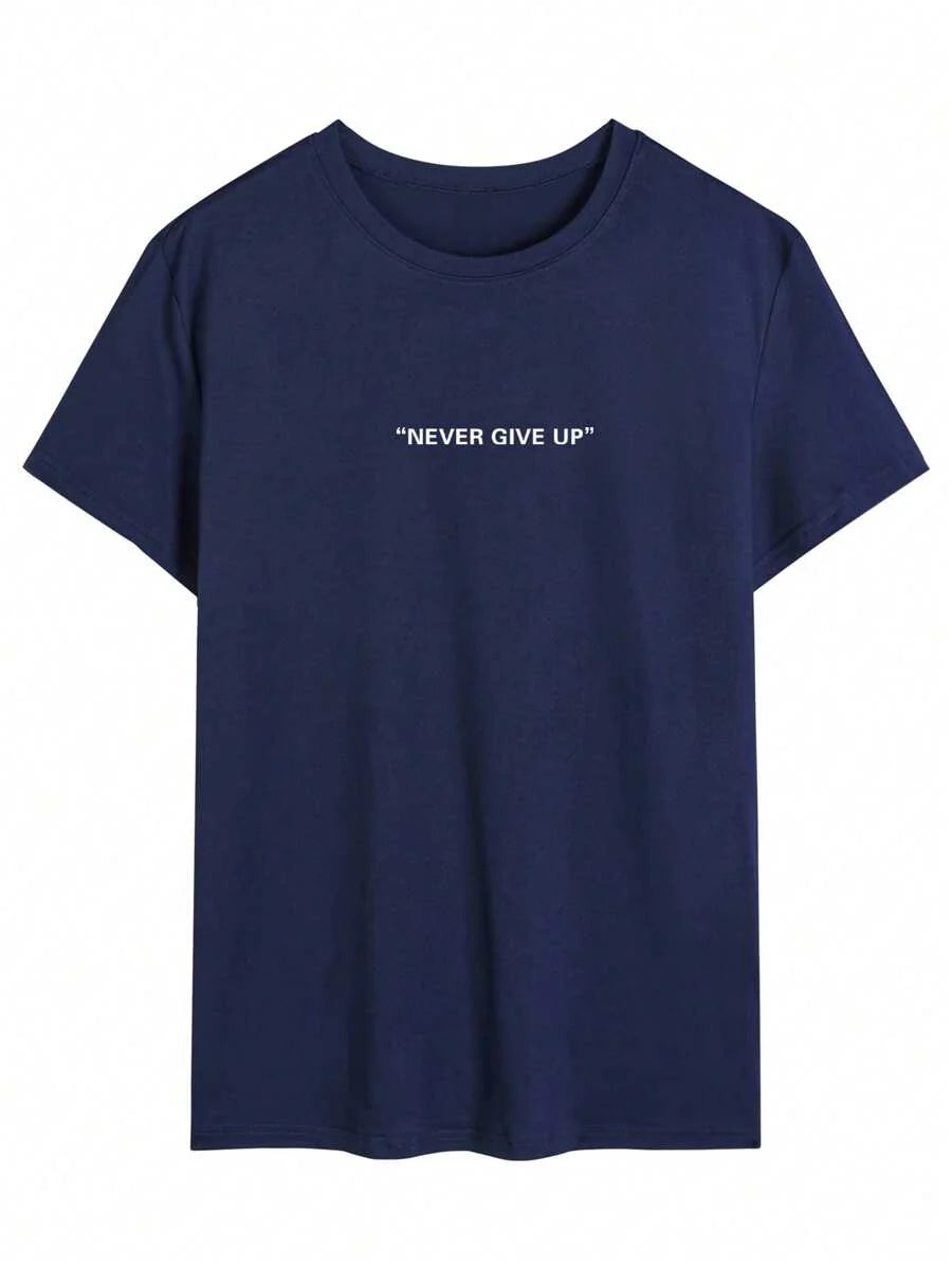 Men's Motto Print Round Neck Short Sleeve Casual Versatile T-Shirt