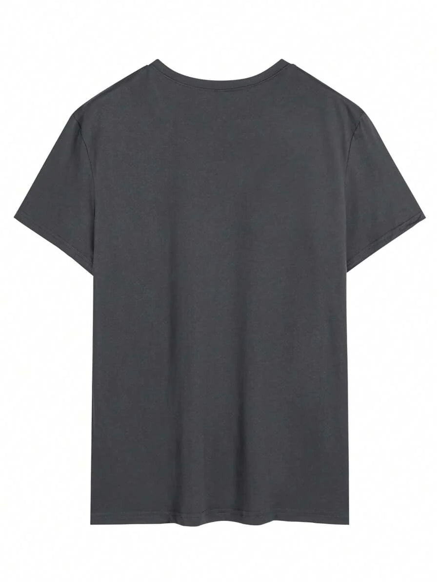 Men's Motto Print Round Neck Short Sleeve Casual Versatile T-Shirt