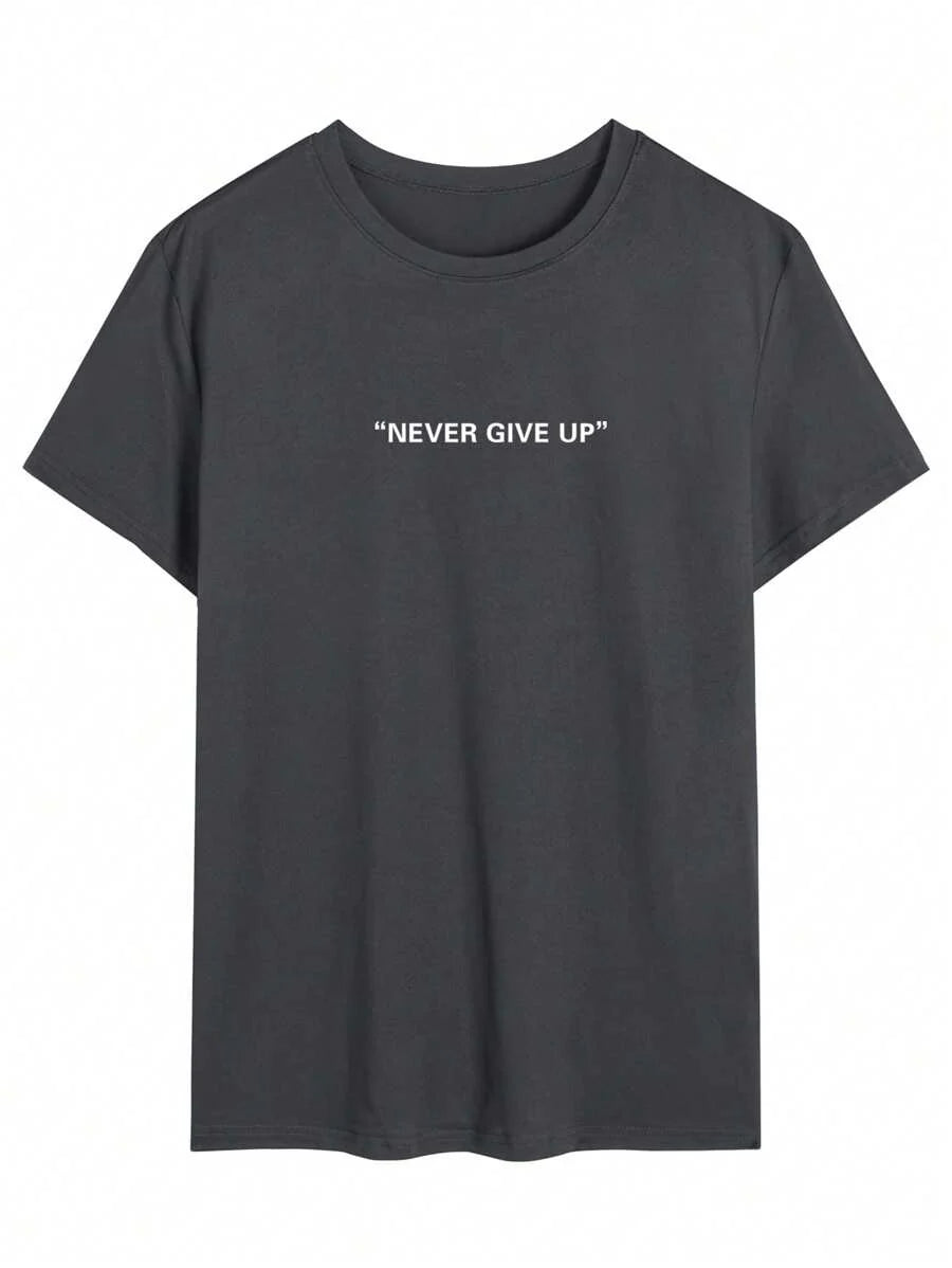 Men's Motto Print Round Neck Short Sleeve Casual Versatile T-Shirt