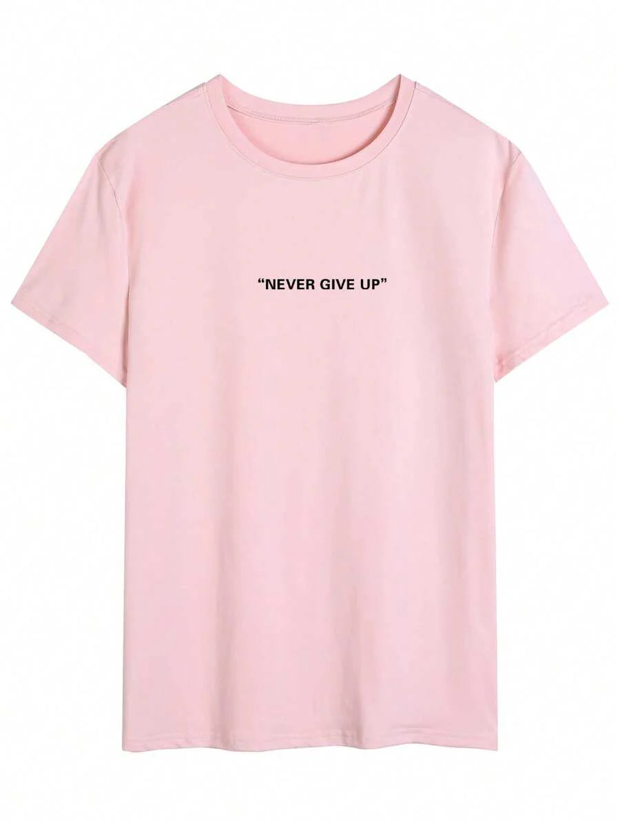Men's Motto Print Round Neck Short Sleeve Casual Versatile T-Shirt