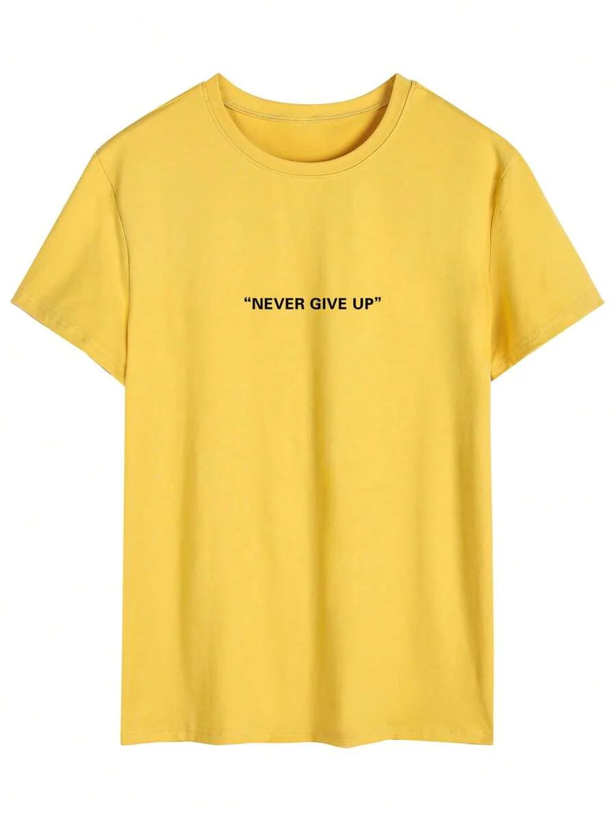 Men's Motto Print Round Neck Short Sleeve Casual Versatile T-Shirt