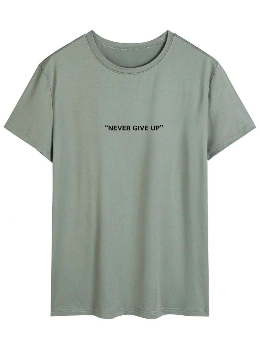 Men's Motto Print Round Neck Short Sleeve Casual Versatile T-Shirt